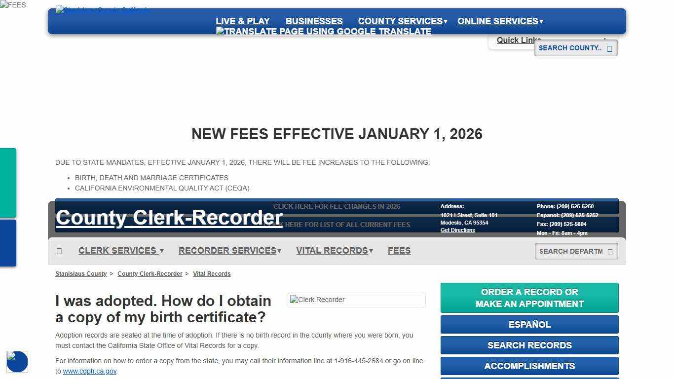 Vital Records - Clerk Recorder - Stanislaus County